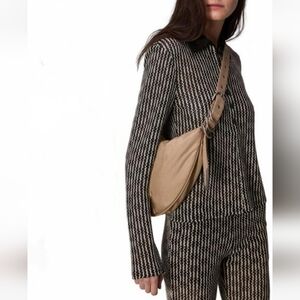 Rag & Bone Mini Spire Light Sand Tan Nylon Leather Trim Crescent Shoulder Bag